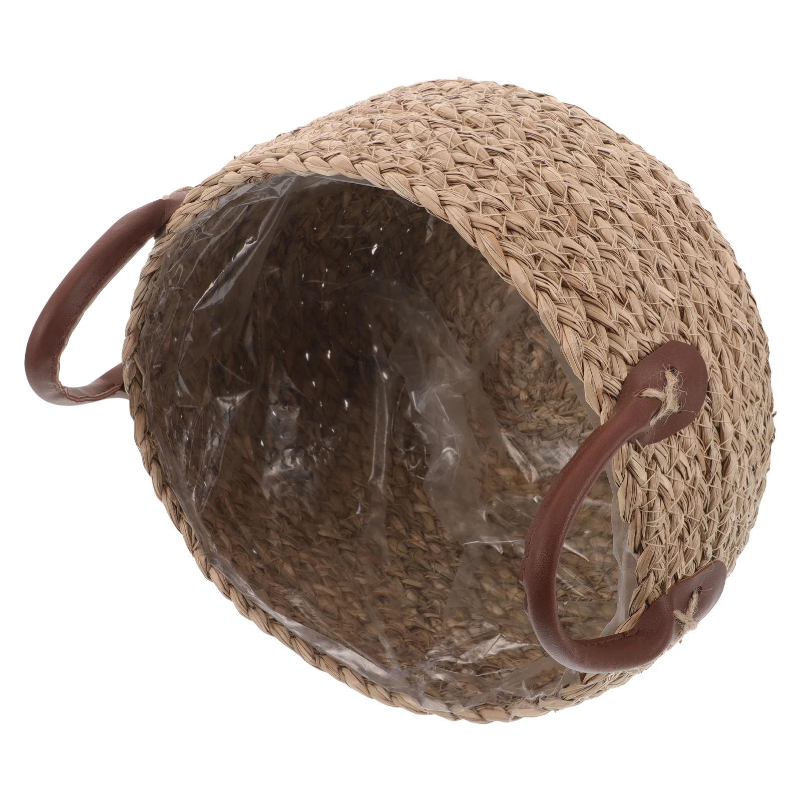 

1pcs Handwoven Seagrass Basket Natural Woven Flower Planter With Handle For Indoor Plants Decorative Storage Bin Rattan Plant