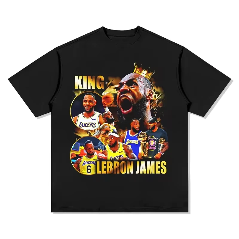 Basketball Stars New Cotton Sport T-Shirt Short Sleeve Breathable Casual LeBron James Vintage Nostalgic Retro Oversized Tee Tops