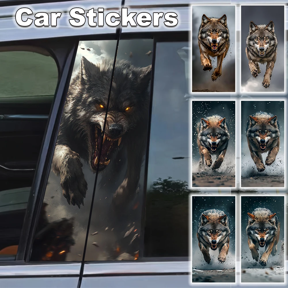 

Customized flame wolf window center pillar stickers door B pillar decorative decals black carbon pattern waterproof car stickers