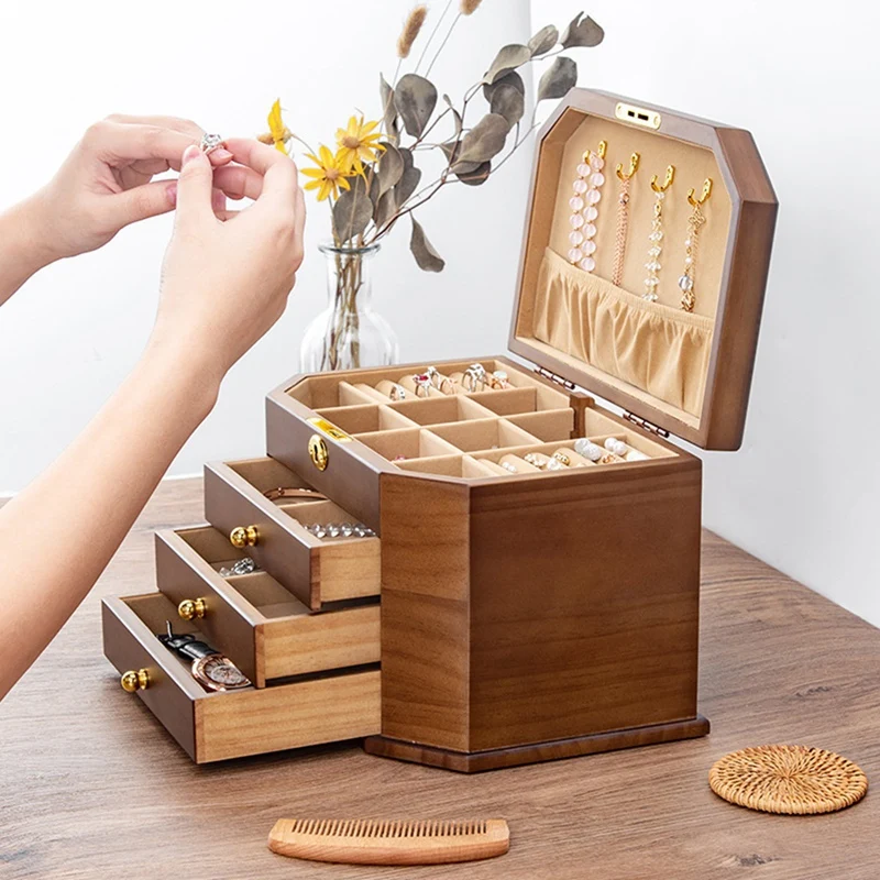 Wooden Jewelry Box/Jewel Case Vintage Jewelry Box Ring Necklace And Earring Organizer Accessory Organizers