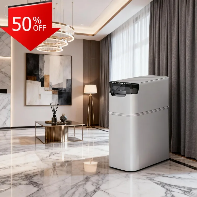 

Slim Space Saving Covered Trash Can Push Lid Large Garbage Bin Bathroom Kitchen Living Room Design Kitchen Lixeira Trash Bin