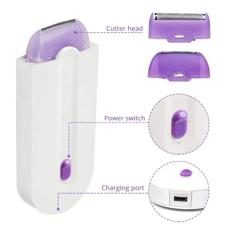 2 in 1 Electric Epilator Women Shaver Hair Removal Painless Hair Remover Instant & Painless Free Sensor Light USB Rechargeable