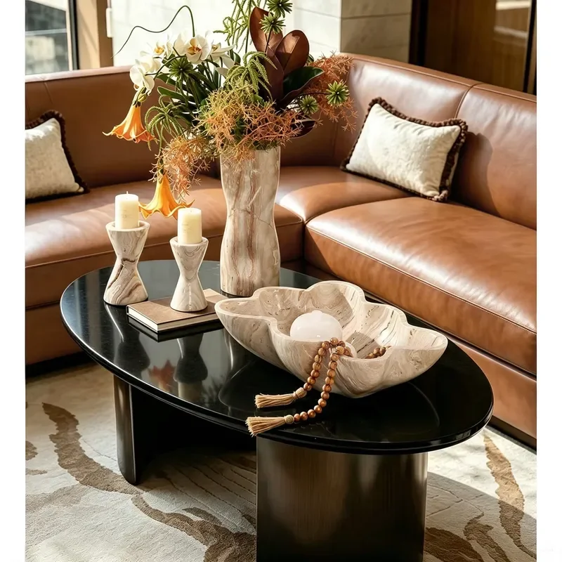 STONEKOCC Natural Marble Fruit Plate Custom Logo Modern Luxury Moire Pattern Multifunctional Storage Tray Living Room