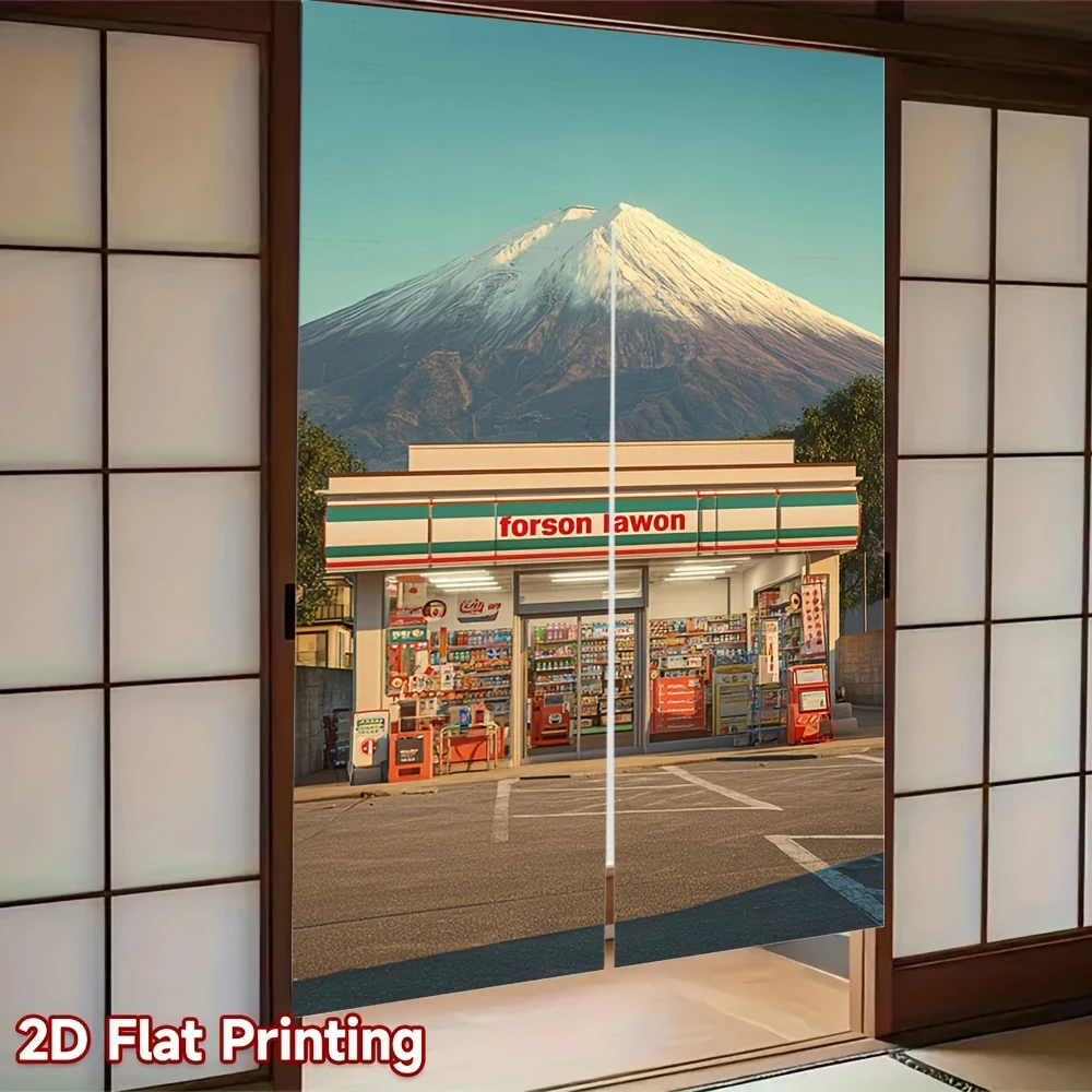 VIKAMA Mount Fuji Convenience Store Noren Curtain Snow Cap Japanese Half Door Bedroom Kitchen Decor