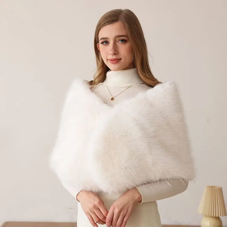 Off-the-shoulder shawl 2026 new wedding dress imitation fox bride cape short coat autumn and winter cheongsam cape