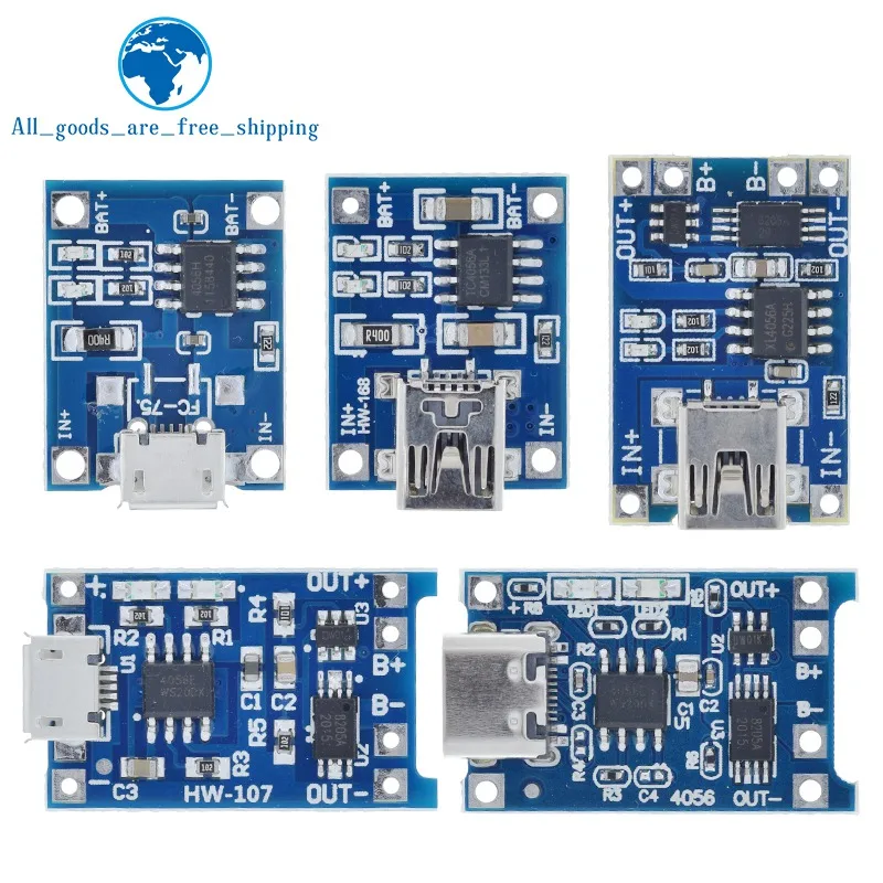 5 Pack Micro USB 5V 1A 18650 TP4056 Lithium Battery Charger Module Charging Board Dual Function Li-ion Protection