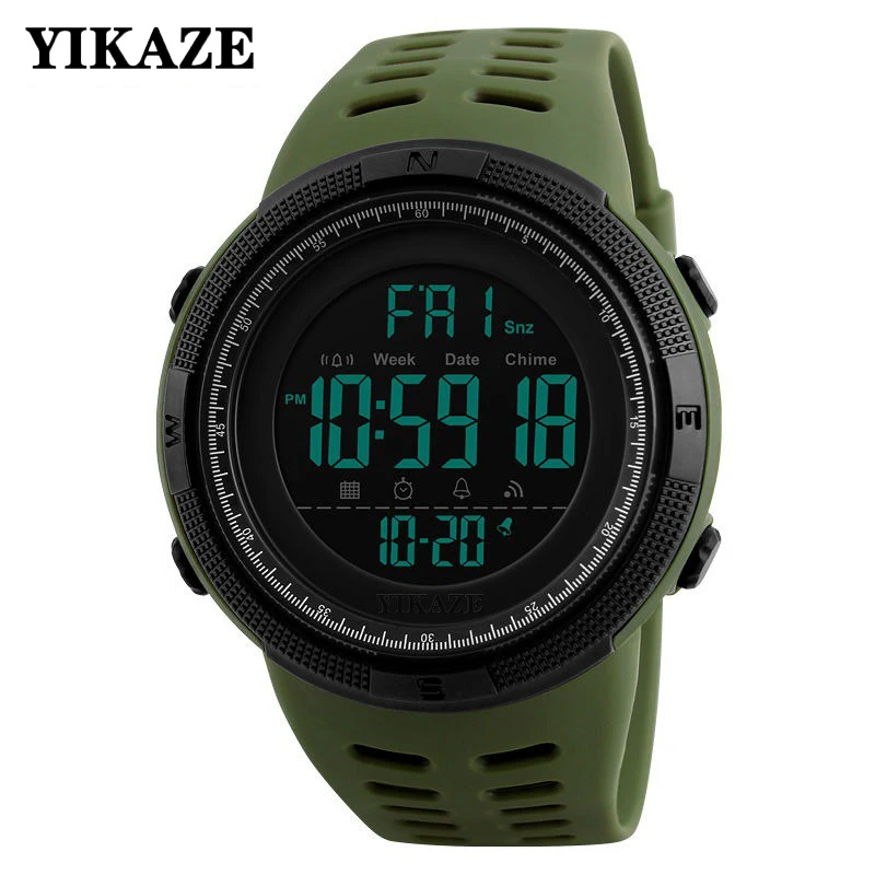 YIKAZE X01 jam tangan Digital multifungsi pria, jam tangan olahraga militer tahan keringat bercahaya, jam tangan elektronik pelajar pria