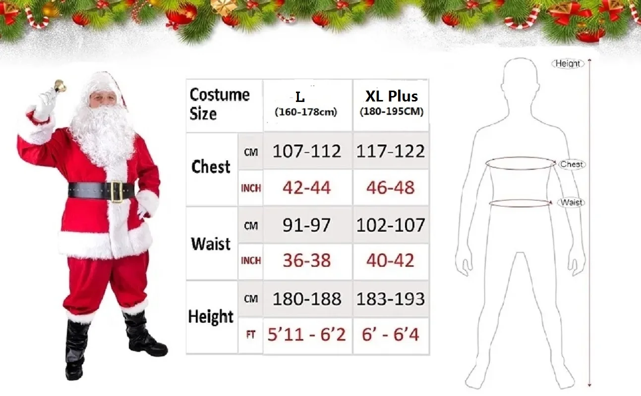 Traje de papai noel natal completo vestir-se roupa para adulto terno de papai noel com chapéu masculino trajes cosplay 7 peças