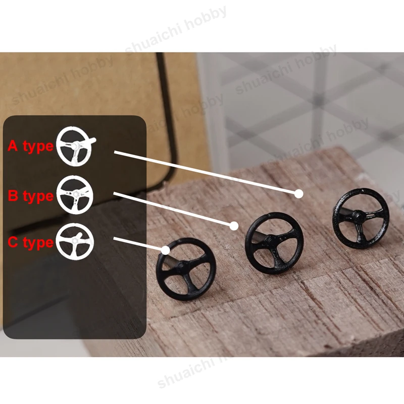 1Set Volante Stampato in 3D per Auto in Scala 1/64/Veicolo da Corsa Modello Verniciato in Miniatura Ruote di Controllo Gara Parti in Resina FAI DA TE