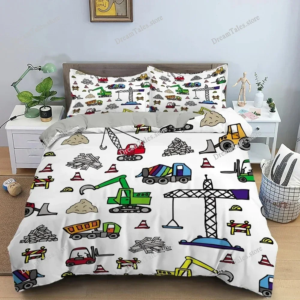 

Simple Cartoon Car Bedding Set Excavator Duvet Cover Bedroom Comforter Single Twin King ​Size Quilt Cover Luxury Gift369