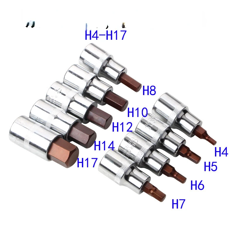 9pcs 1/2 Hex Bit Socket S2 Hexgon Bits Adapter Allen Key for Torque Spanner Ratchet Socket Wrench H4/H5/H6/H7/H8/H10/H12/H14/H17