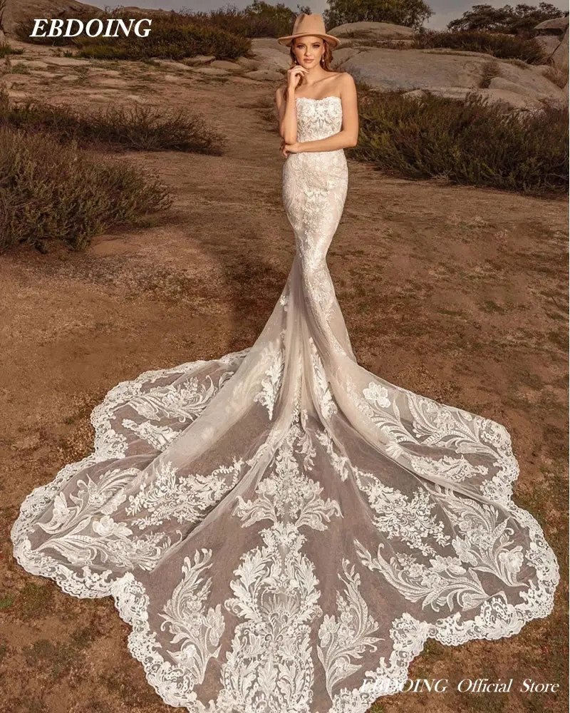 Il più nuovo abito da sposa in pizzo a sirena per la sposa senza spalline con maniche staccabili elegante su misura taglie forti Vestidos De Novias