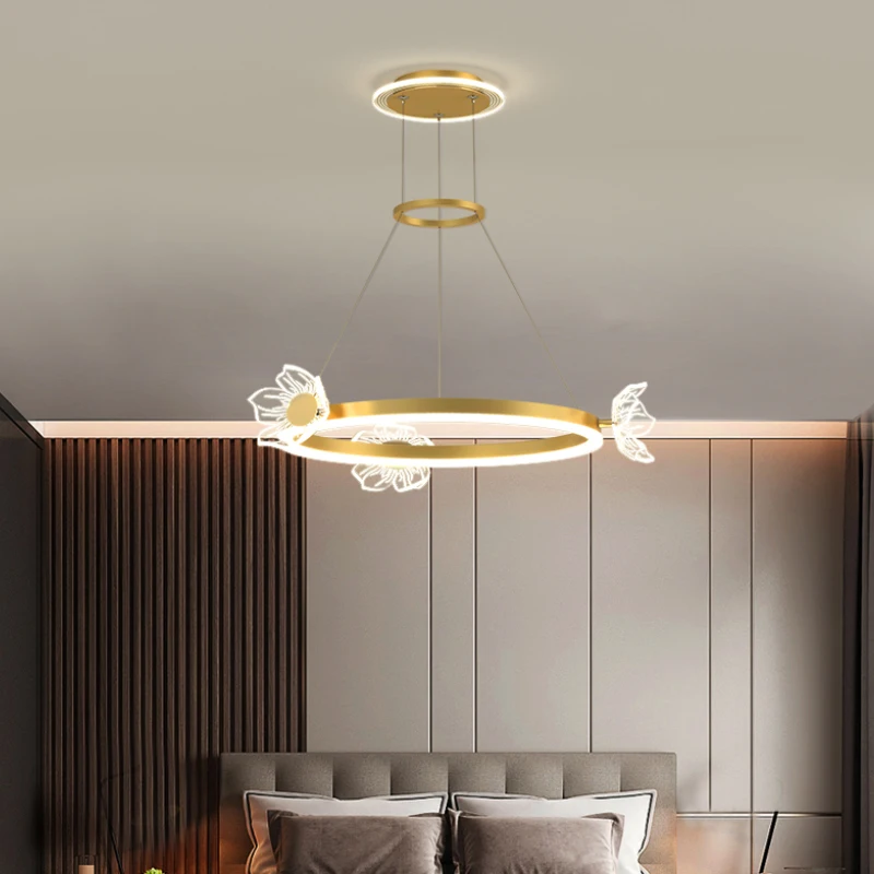 Nordic Pendant Lights Gold Ring Modern Luxury LED Chandelier for Bedroom Living Room Restaurant Acrylic Butterfly Design Lamps