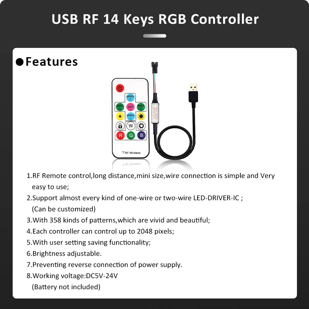 RGBIC WS2812B 5V LED Strip USB 14 Keys Remote Control Addressable Lights 1M 5M Colorful Diode Tape 30 60 144 Chips Ribbon Lamp