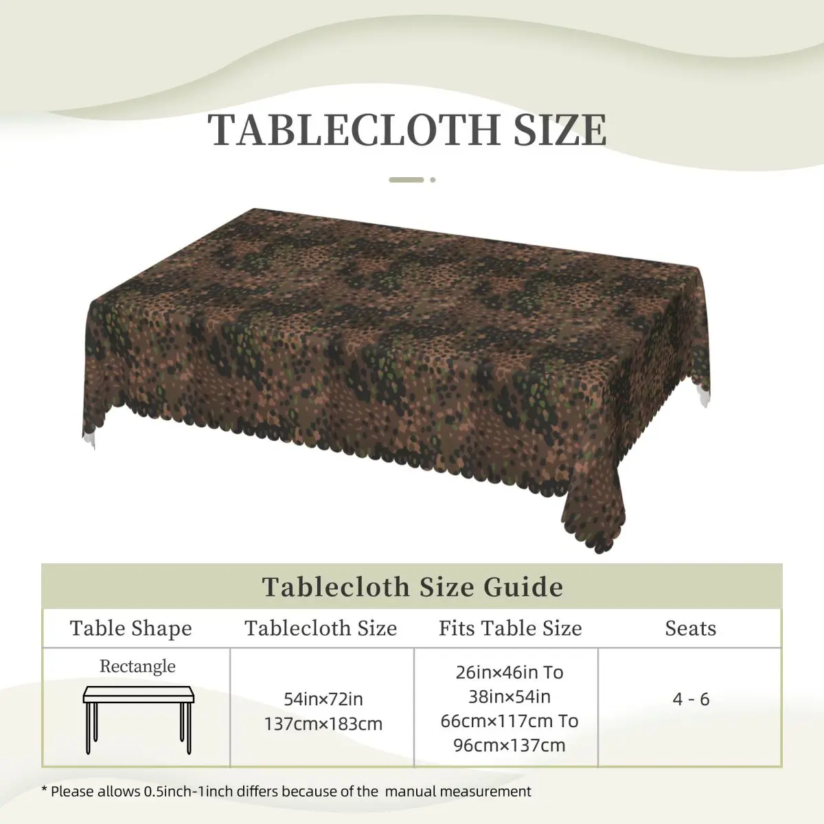 Splintertarn German WW2 Camouflage Army Military Camo Custom Rectangular Tablecloth Table Cover for Dining Events Table Cloth