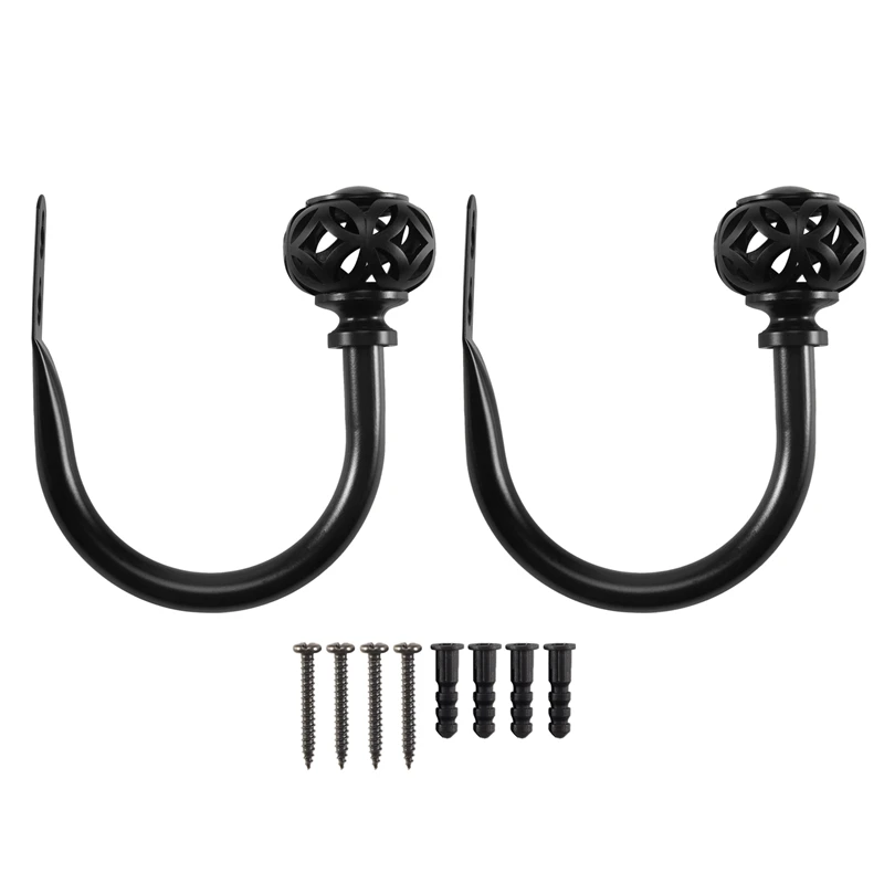 1 Pair Of Metal Curtain Hooks - Retro Wall Mounted Curtain Hold Back Tiebacks Wall Hook Tassel Drapery Holder (Black)