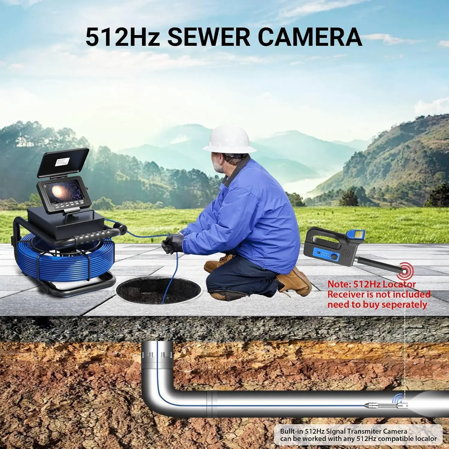 5 "rioolcamera DVR 16 GB video-opname, pijpinspectie-endoscoop waterdicht 23 mm met 512 Hz 5000 mAh batterij 5 mm 20/30/50 m