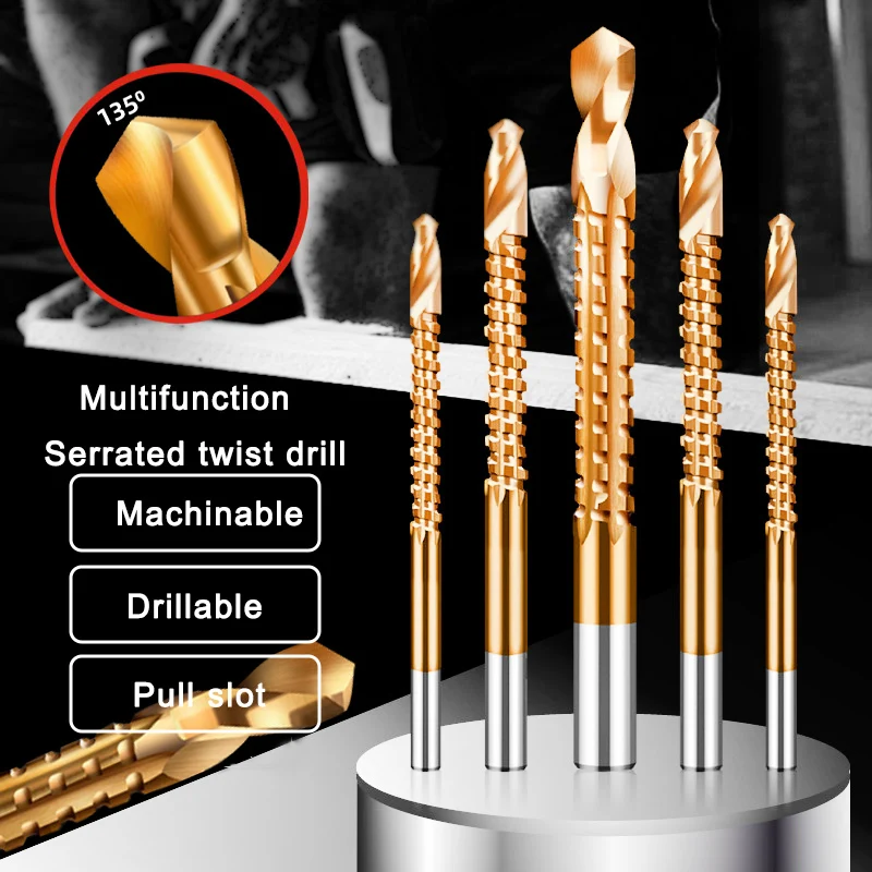 Golden Drill Bit Compound Tap Drill Bit Twist Drill Bit Set, Used for Drilling and Polishing Wood, Metal and Plastic Cutting Saw