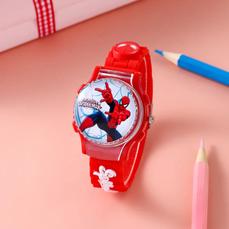 Marvel Flip Rotatable Watch Avengers Spider-Man Cartoon Children\'s Watch Quartz Clock Boys Birthday Gift Silicone Watch