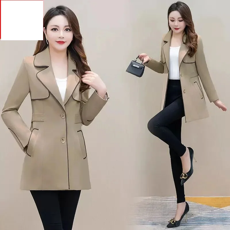 

Autumn Khaki Trench Coat Woman 2023 New Korean Single-Breasted Mid-Long Join Together Female Overcoat Windbreaker Ladies Tops