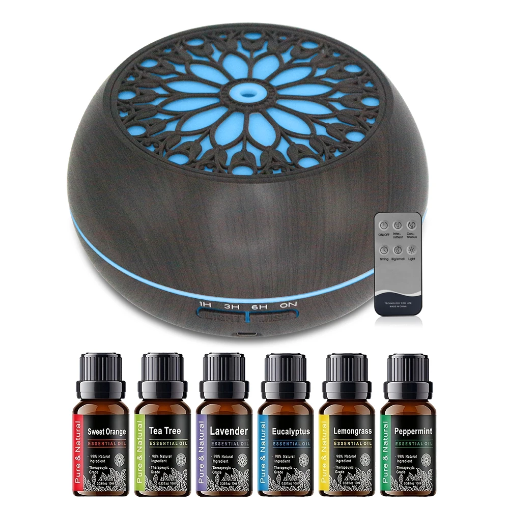 

550ml Essential Oil Diffuser with Remote 6 Oils, Soundwave, 7-Color Light for Home Office