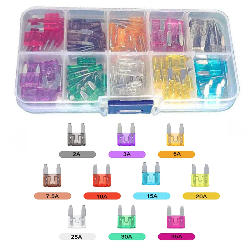 150pcs Auto Truck Small Size Blade Fuse Assortment Car Fuses Kit Assorted 2/3/5/7.5/10/15/20/25/30/35A Car Fuse with Plastic Box