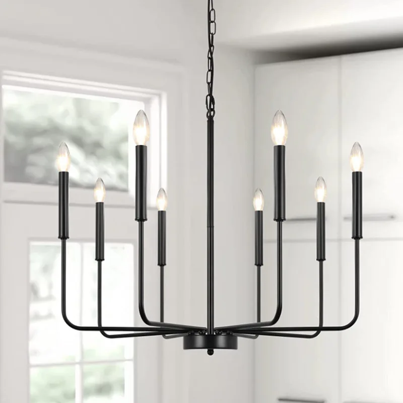 Modern Farmhouse Chandelier 8-Light Brass Gold and Black Candle Chandelier Ceiling Hanging Light Fixture Rustic Pendant lighting