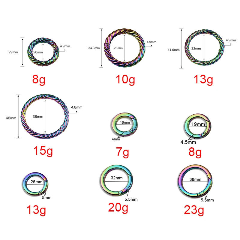 30-150PCS Rainbow Metal Spring Gate O Ring For Leather Bags Handbag Shoulder Strap Open Key Rings Buckles Snap Clasp Accessories