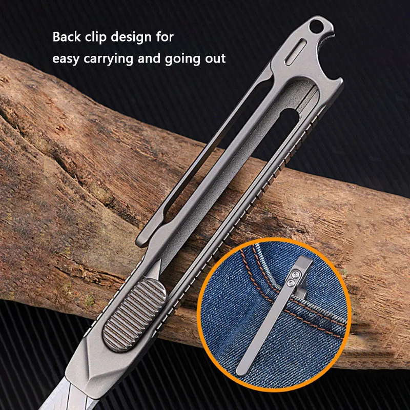 Portable Telescopic Multifunctional Knife Titanium Alloy Handle EDC Bottle Opener Paper Cutter Replaceable Blade