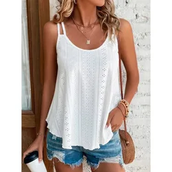 Summer Hollowed Out Besign Embroidered Decoration O-shaped Collar Sleeveless Casual Loose Top Women's Camisole Vest