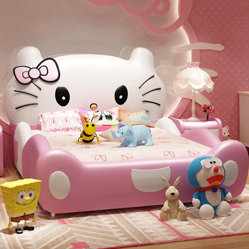 Children's furniture cartoon girl bed daughter with guardrail child student bed girl bed soft bag bed