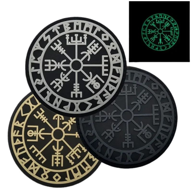 

3D PVC Viking Rune Compass Patch Morale Badge Runaven Odin Rubber Glow in Dark Applique Military Tactical Patches for Clothes