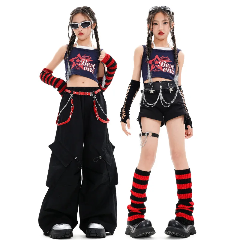 Mädchen Hip Hop Dance Kleidung Sets Jazz Dance Tops Baggy Schwarze Hosen Casual Shorts Mode Coole Street Dance Performance Kostüme