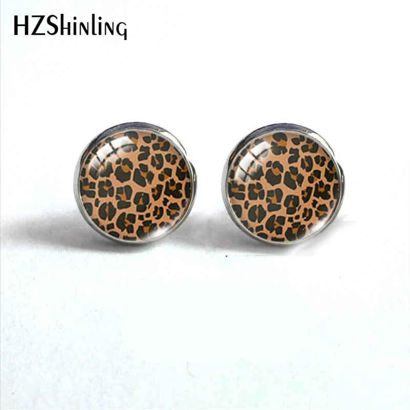 Fashion Colorful Leopard Print Round Stud Earrings Jewelry Colorful Leopard Print Glass Dome Earring Handmade Earrings Gifts