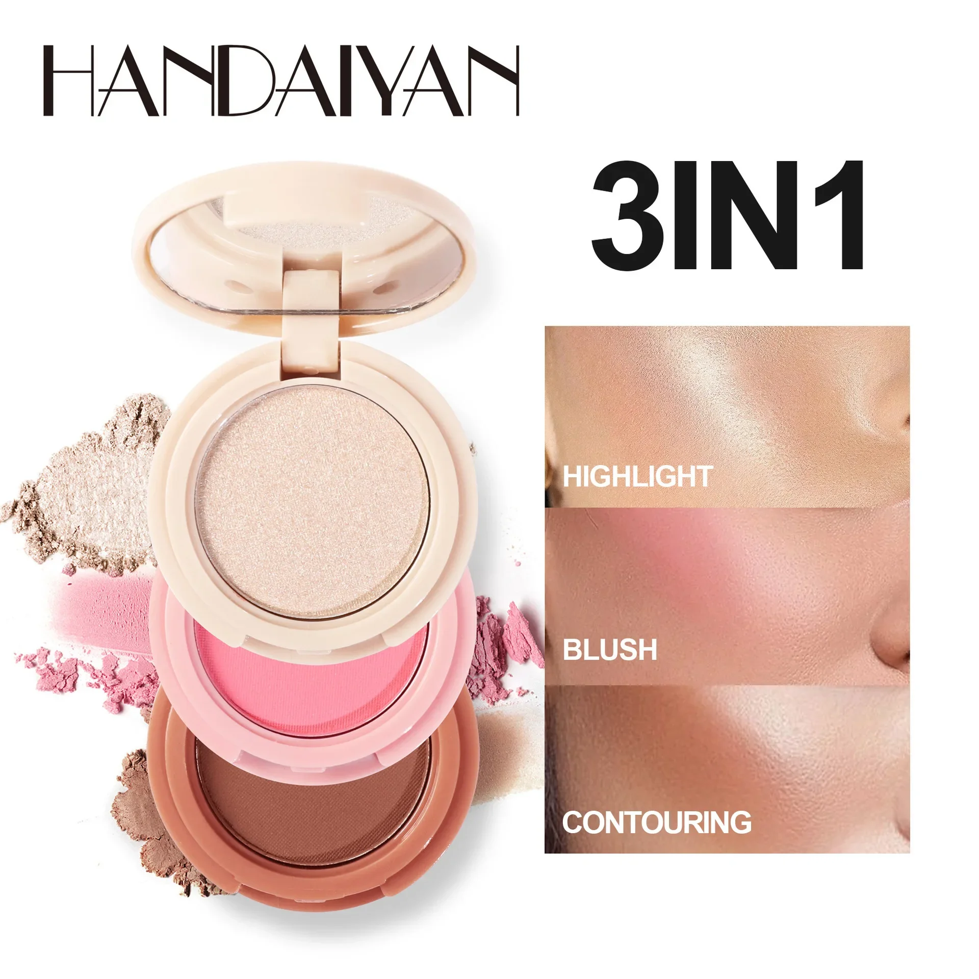 Nieuwe 3-in-1 matte markeerstift contouren blush palet parelachtige glanzende oogschaduw multifunctioneel gezichtsmake-up palet vrouwelijke cosmetica