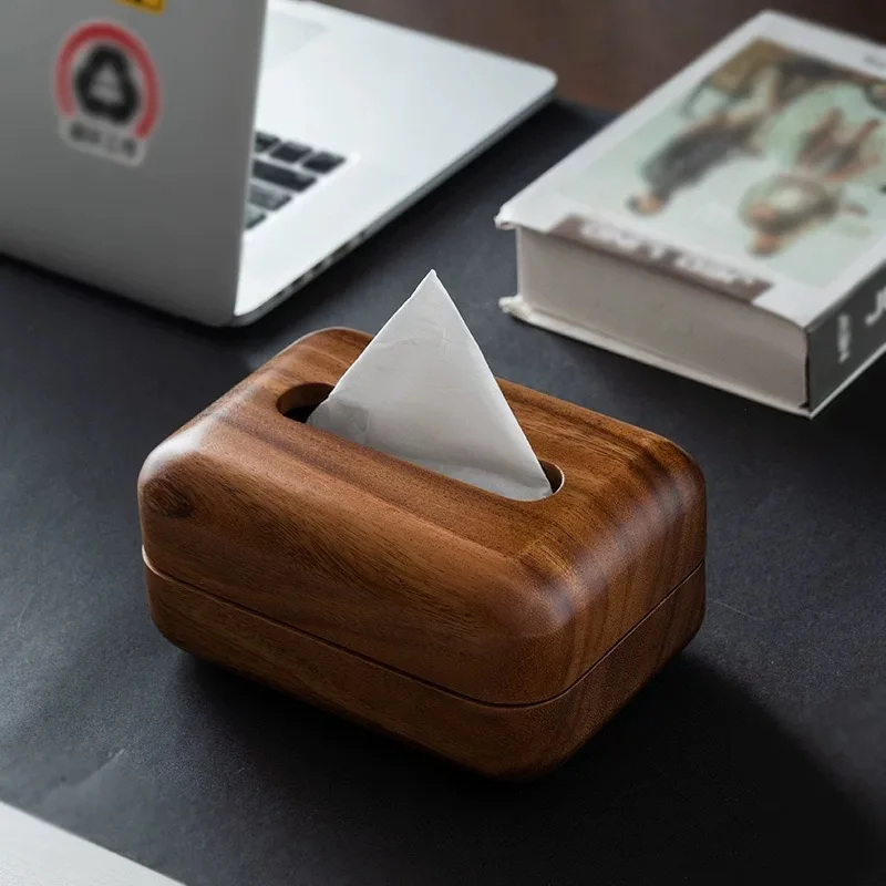 Magnetic Suction Type Walnut Wood Tissue Boxes Minimalism Paper Towel Case Coffee Table Desktop Removable Tissue Box Holder