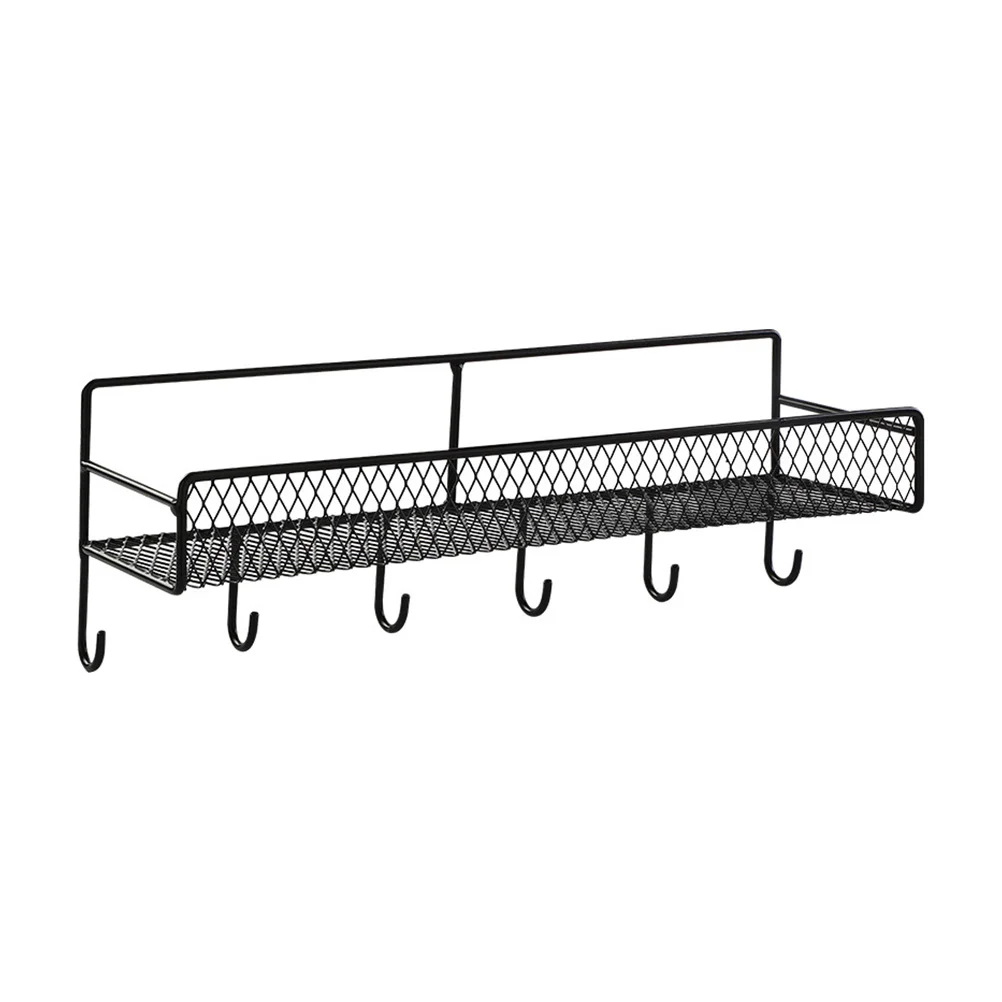 

Wall Mounted Iron Rack Storage Holder Home Decorative Wrought Iron Hook Shelf Kitchen Organizer Hanging Cupboard