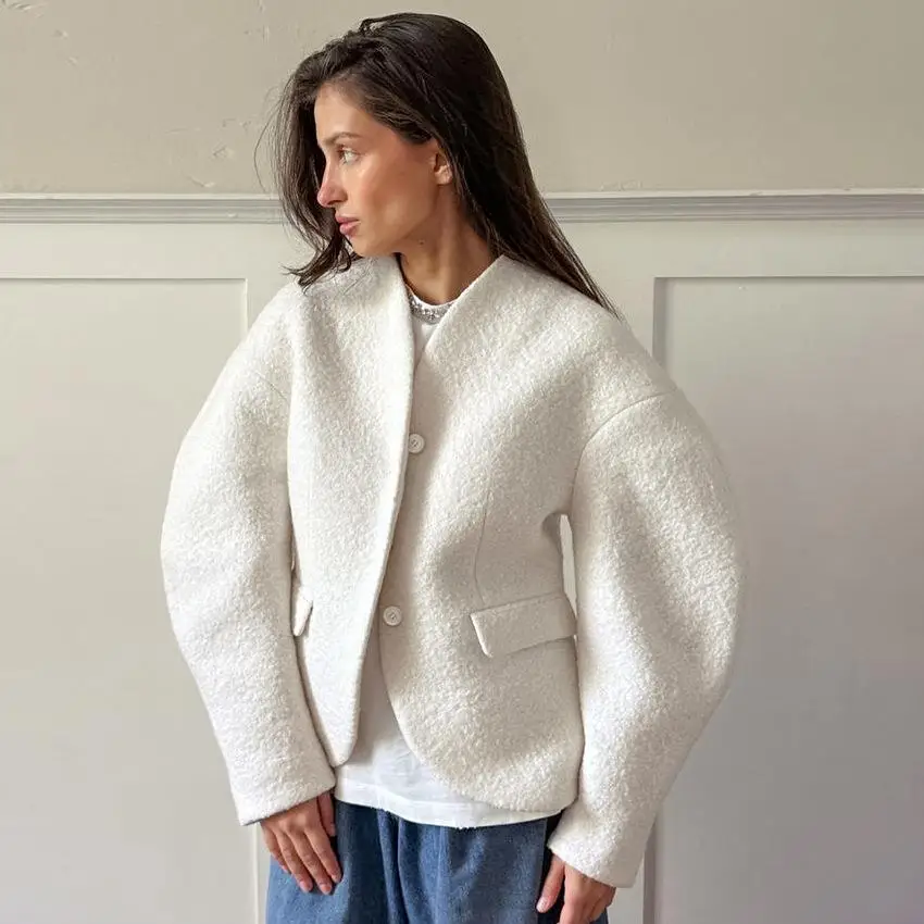 

Thiened шерстяное пальто женское с v-образным вырезом однотонное маленькое Fraance Sle Top Design Sense осень-зима Новое поступление