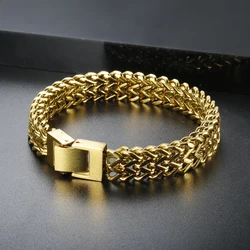 Hip Hop Stainless Steel Chunky Heavy Gold Color Bracelet Thick Texture Link Chain Rock Bracelet  for Men Women