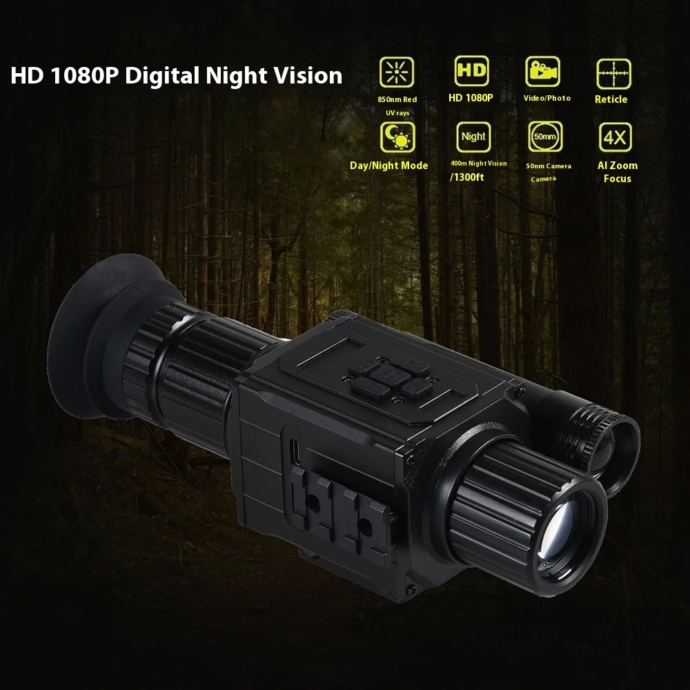 عرض ساخن لعام 2025 008 بالأشعة تحت الحمراء الرقمية AI تكبير للرؤية الليلية في الهواء الطلق بندقية الصيد البصر 1920*1080 يمكن رؤية ما يصل إلى 400 متر