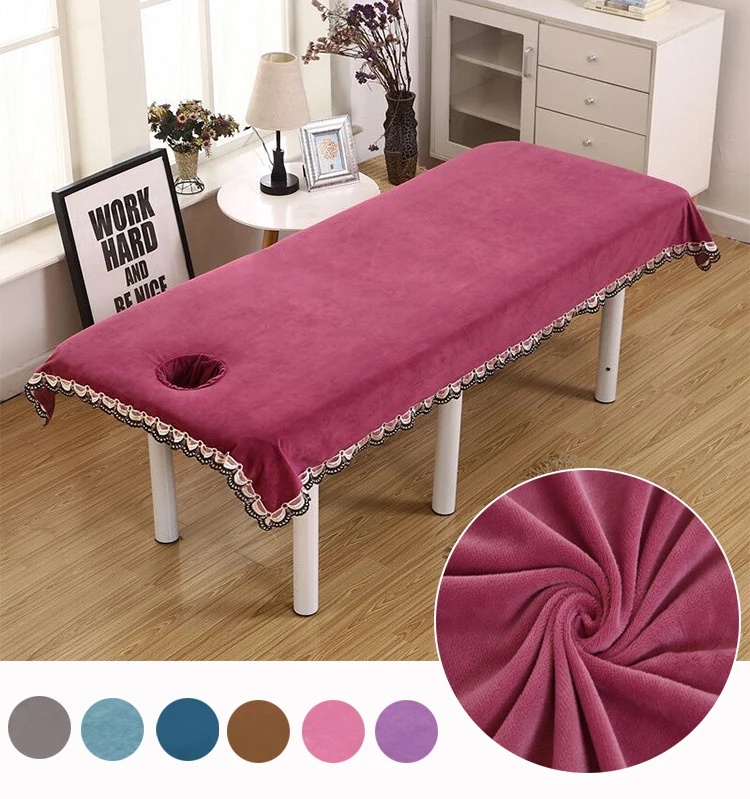 Solid Color Velvet Beauty Mattress High Quality Soft Lace Open Hole Mat For Beauty Salon Massage Bed