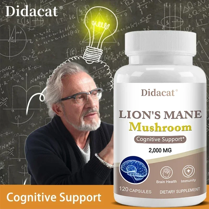 Lions Mane Brain & Focus Supplement - Mushroom Powder Extract Capsules - Non-GMO & Gluten Free to Improve Cognitive Health