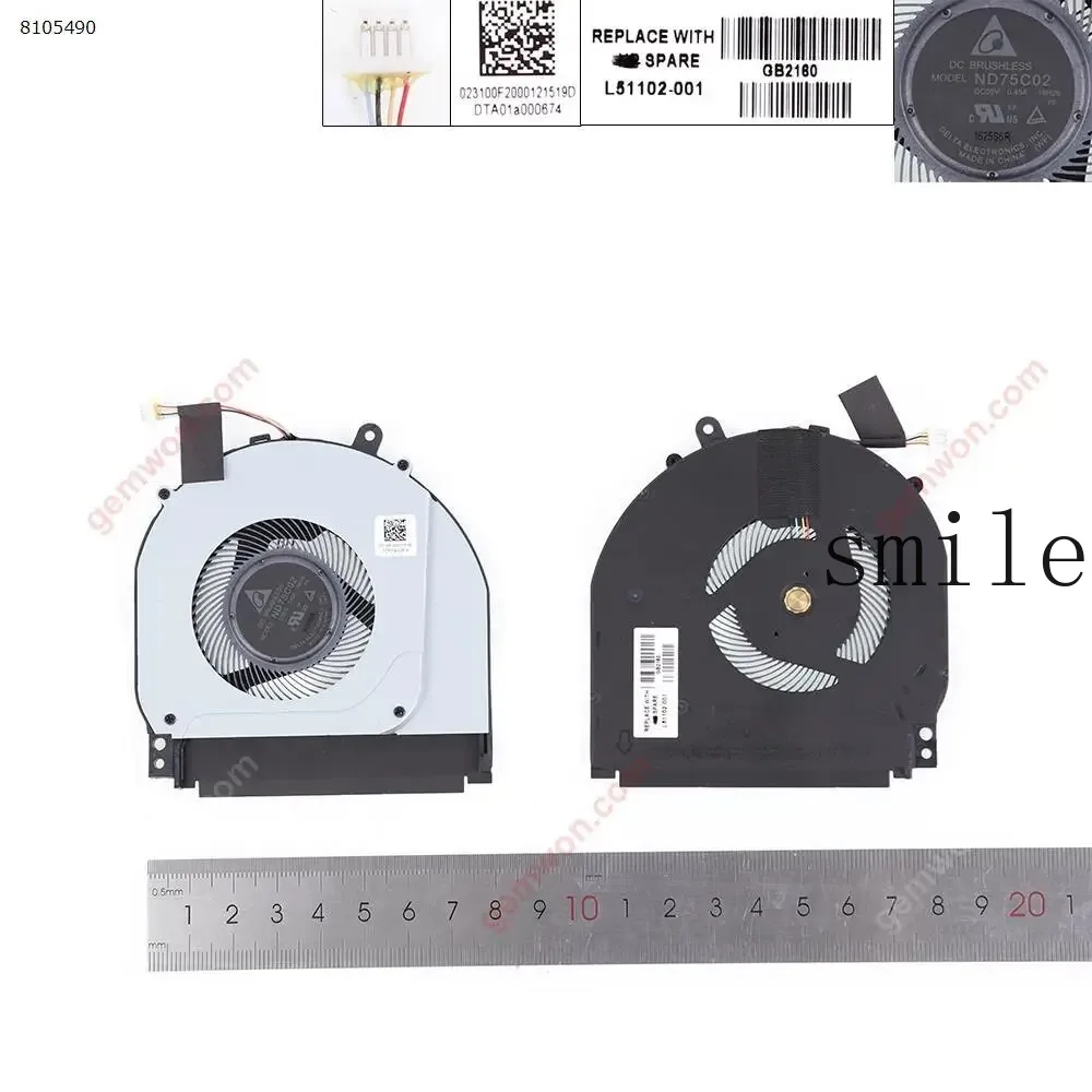Ventilador de refrigeración para portátil HP 14-dh1036tx 14m-dh tpn-w139
