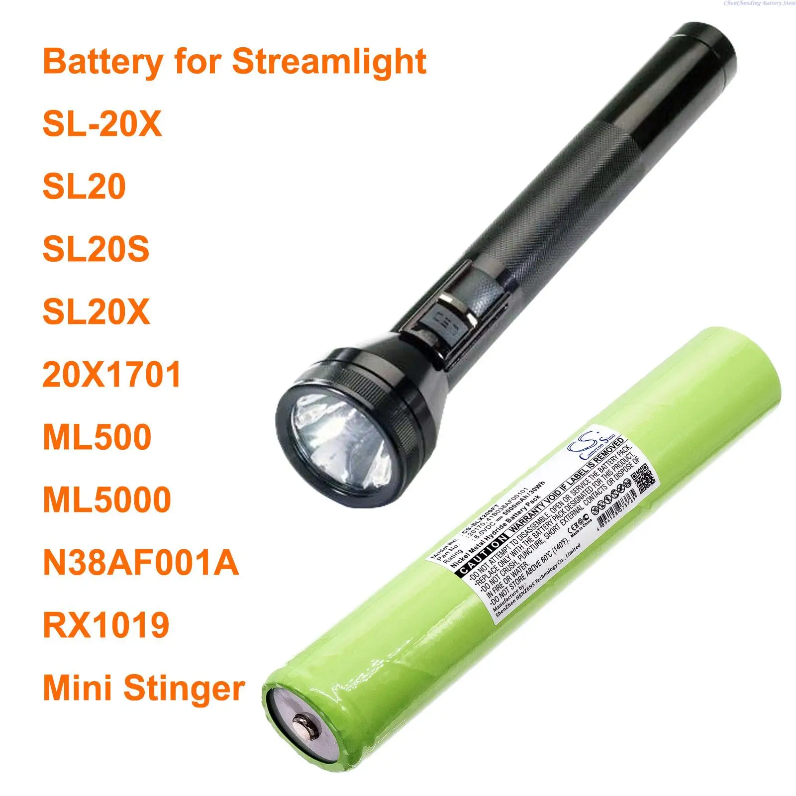 

5000mAh Battery for STREAMLIGHT 20X1701, Mini Stinger, ML500, ML5000, N38AF001A, RX1019, SL20, SL20S, SL20X, SL-20X