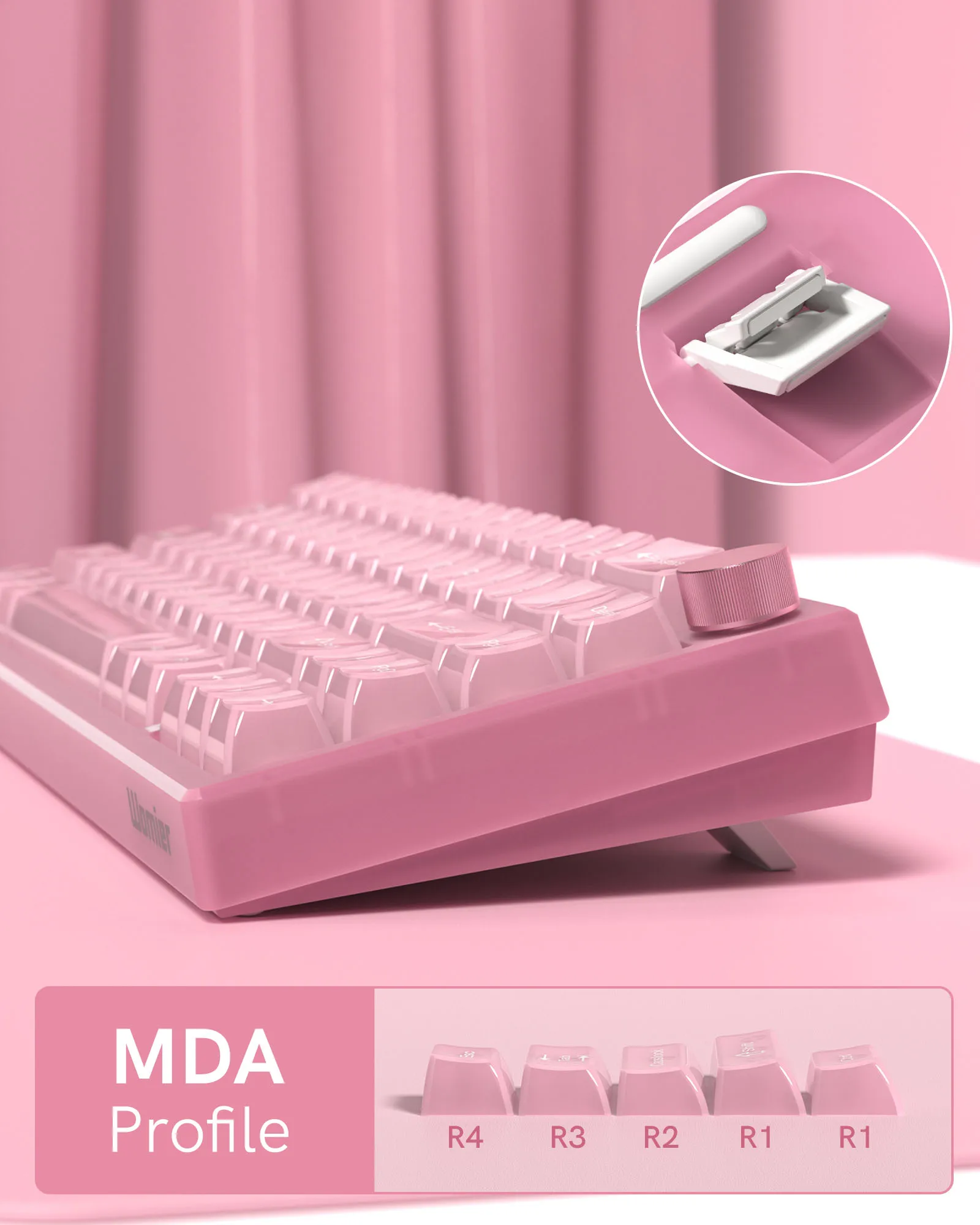 Womier Pink Fog Keyboard V-K66 PRO QMK Mechanical Gaming Keyboard Knob Strap Gasket Mounted Wired LED Backlit Hot-Swap Keyboard