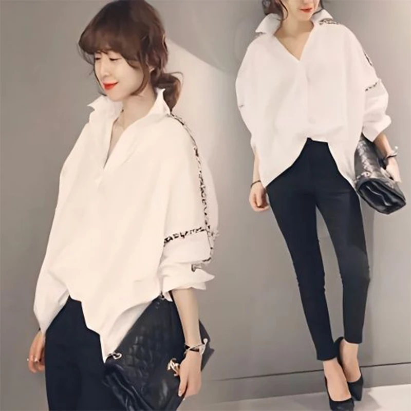 Large Size Women\'s Clothing Medium Length Long Sleeved Shirt for Women\'s Spring Autumn New Korean Version Loose Slimming Top