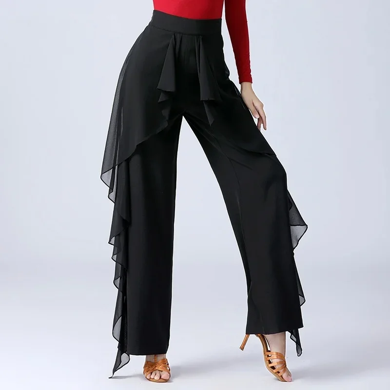 Pantalon de pratique de la danse latine pour femmes, pantalon taille haute à jambes larges, à volants modernes, de haute qualité, nouvelle collection