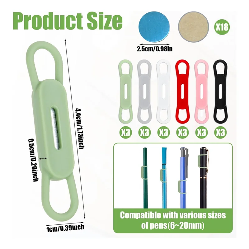 Suporte magnético do lápis da pena de VO-18Pcs, suporte magnético ajustável do marcador do silicone & organizador da pena dos remendos de aço inoxidável durável