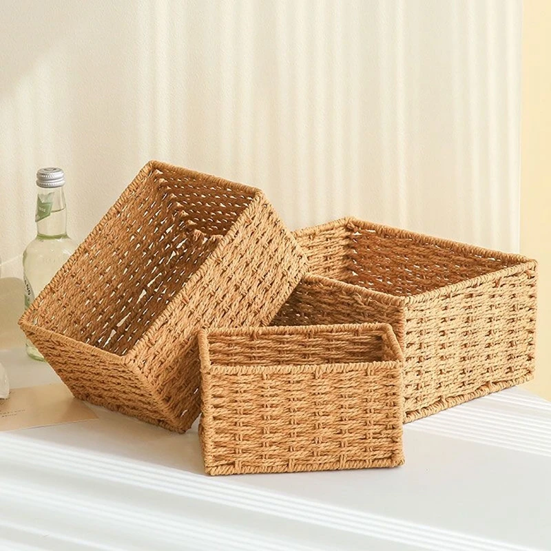 Woven Storage Basket Desktop Snack Sundries Organizer Bedroom Wardrobe Clothing Storage Basket handmade Cosmetic Container