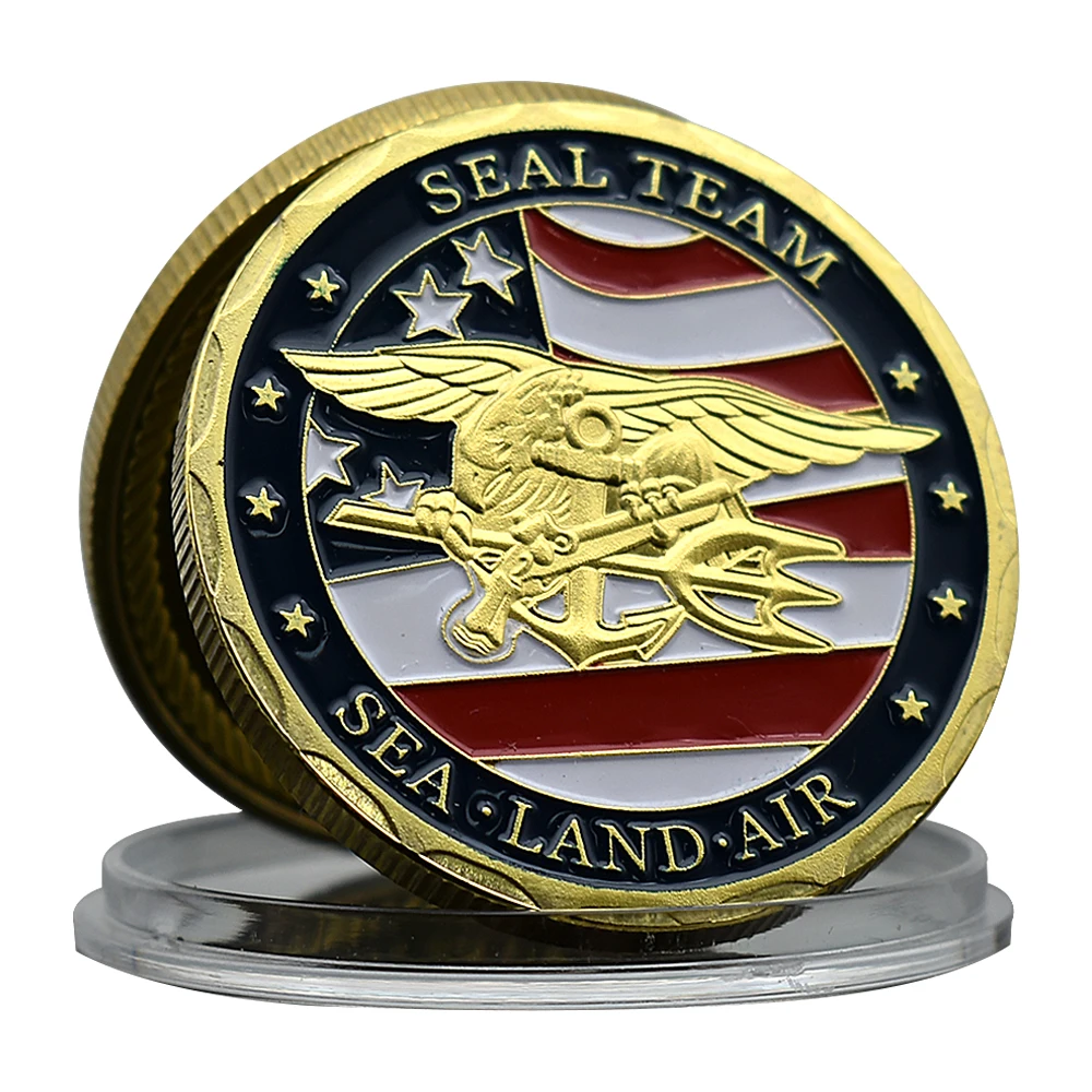 USA Sea Land Air Gold plated challenge Coin Seal Team Challenge Medal Department of The Navy Military Eagle Souvenir Gift - RARE